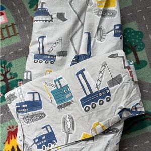 Pottery Barn Kids Duvet Cover with Construction Vehicles - Blue, Yellow, Gray